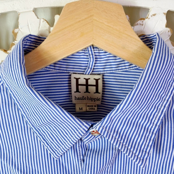 Haute Hippie Blue White Striped Skull Button Top - Picture 3 of 5